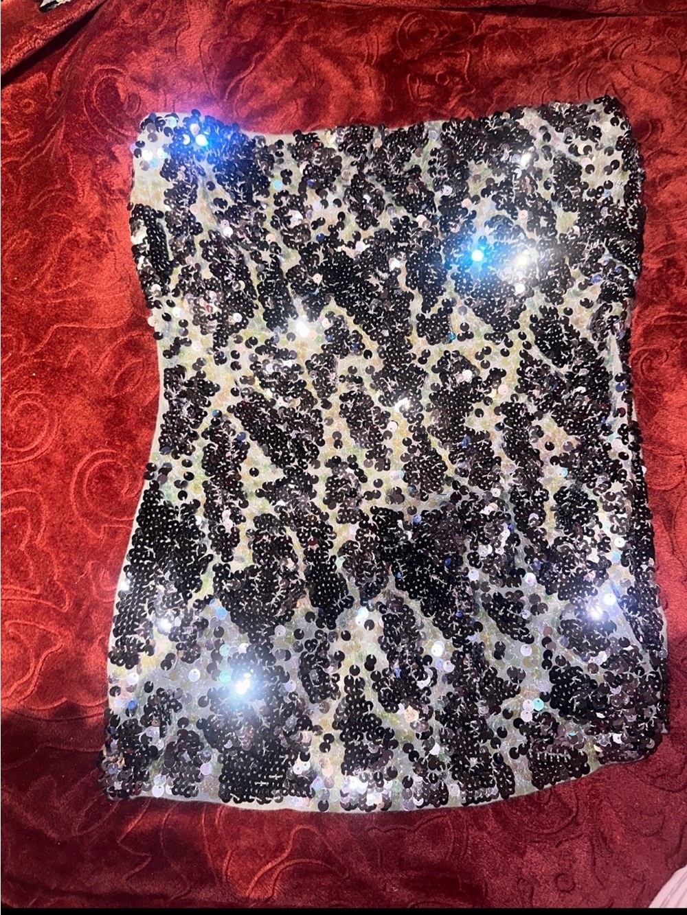 Express Black and Silver Sequin Strapless Tank Top